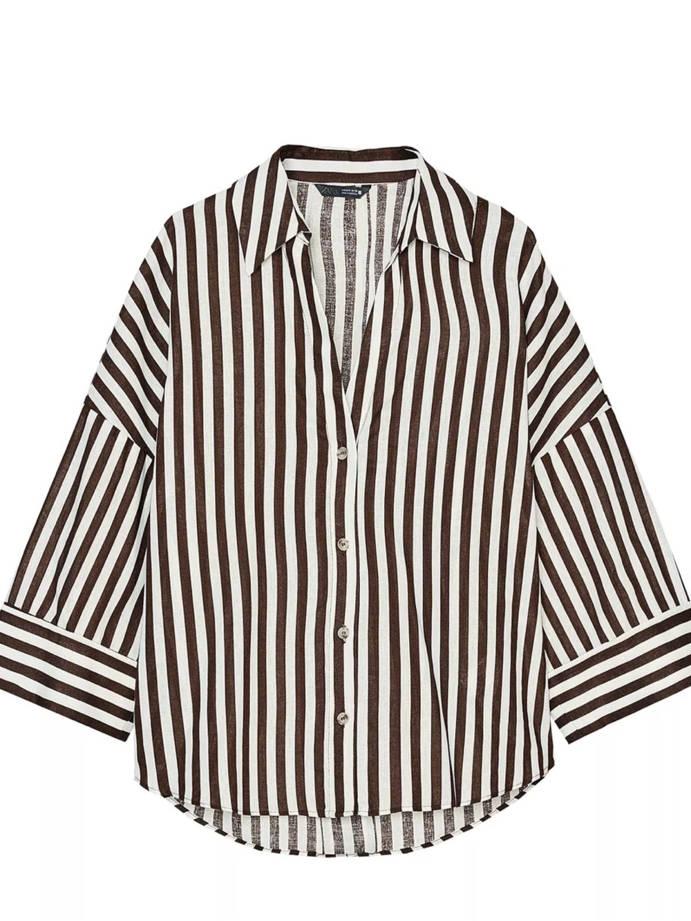 Zara Brown and White Vertical Stripe Button-Down Shirt XS